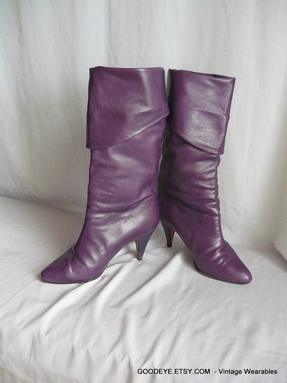 Vintage Slouch Cuff Boots High Heel Italy PURPLE size 6 .5B
