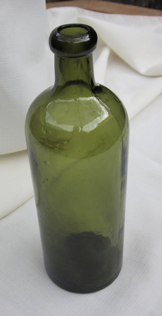 Antique Black Glass Bitters Bottle Green287