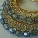 Luster Transparent Blue Gold Wire laced Hoop Earrings
