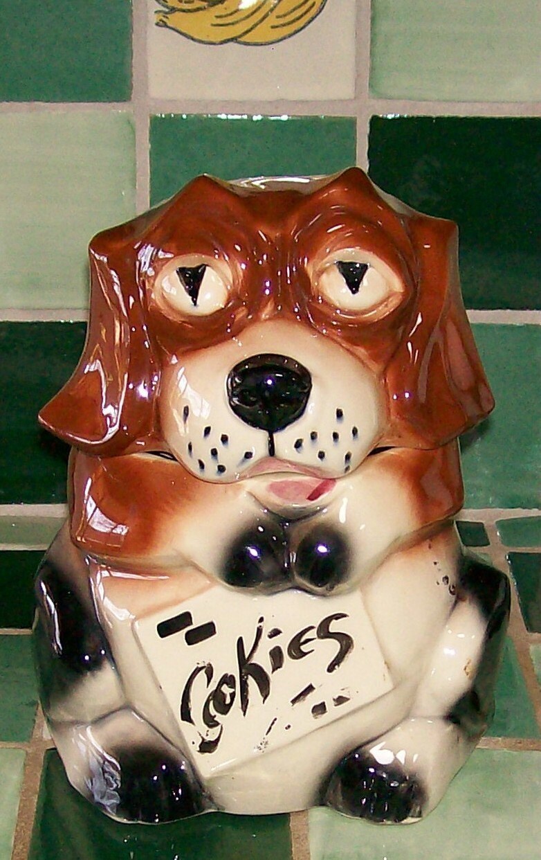 Cookie Jar McCoy USA Puppy w Sign Pottery
