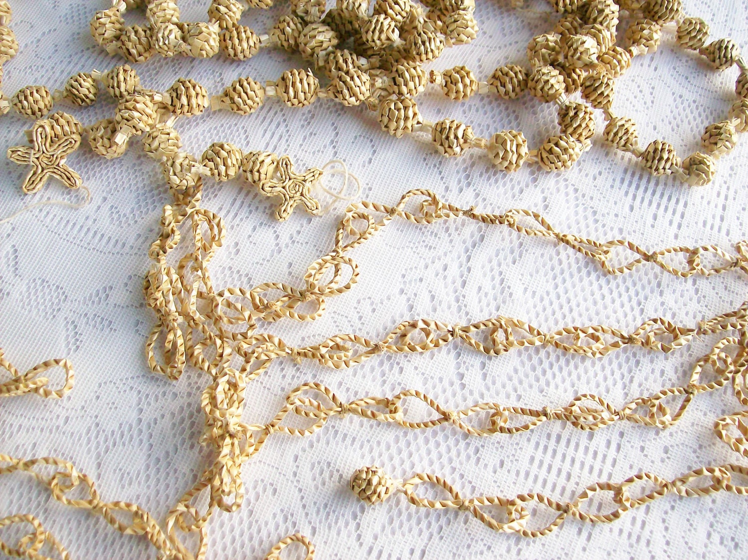 Straw Christmas Tree Garlands Woven Links 3 pcs