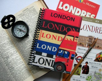 London Travel Journal, Pocket Notebook, Blank Sketchbook, Writing, Vintage Style, A6, Paper, Spiral Bound, Diary Notebook, Gifts Under 20