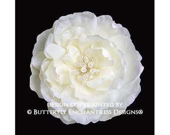 Pearl Crystal Ivory Ellabelle Peony Bridal Hair Flower