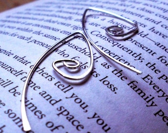 Rustic Sterling Silver Spiral Teardrop Wishbone Open Hoop Hammered Earrings