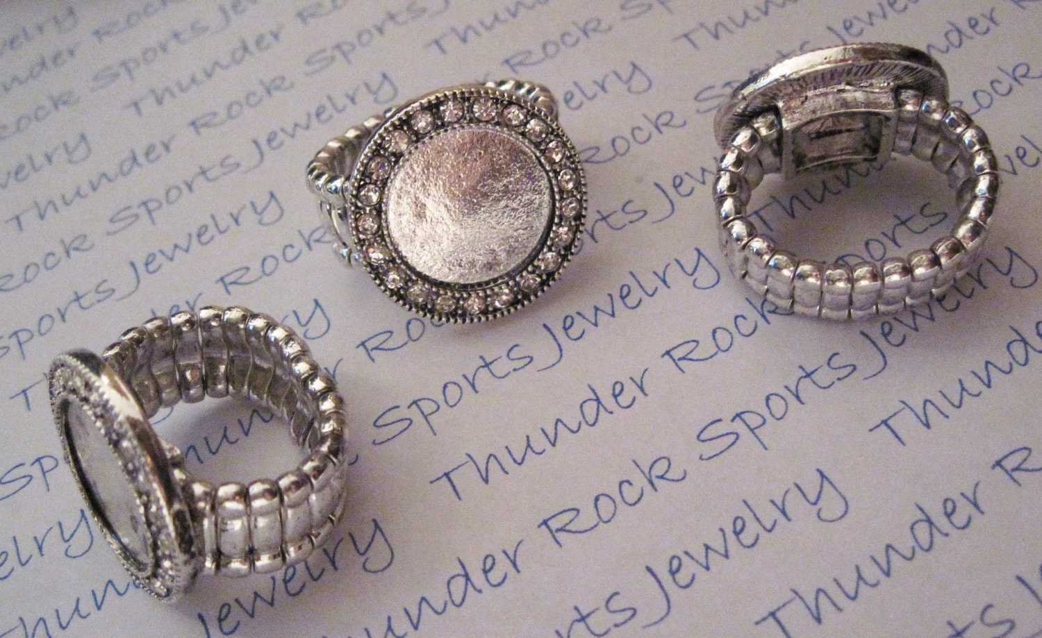 SILVER Stretch RING Blank with CRYSTAL Frame 16mm Cabochon