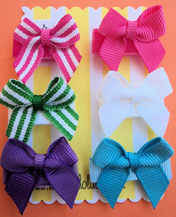 NEWBORN velcro HAIR BOWS clips squeeze into hair Set of 6