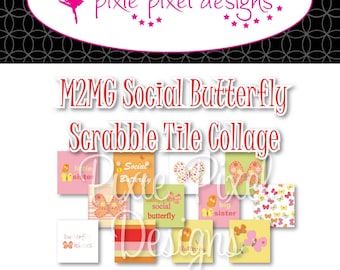 INSTANT DOWNLOAD - M2MG Social Butterfly Scrabble Tile Collage Sheet