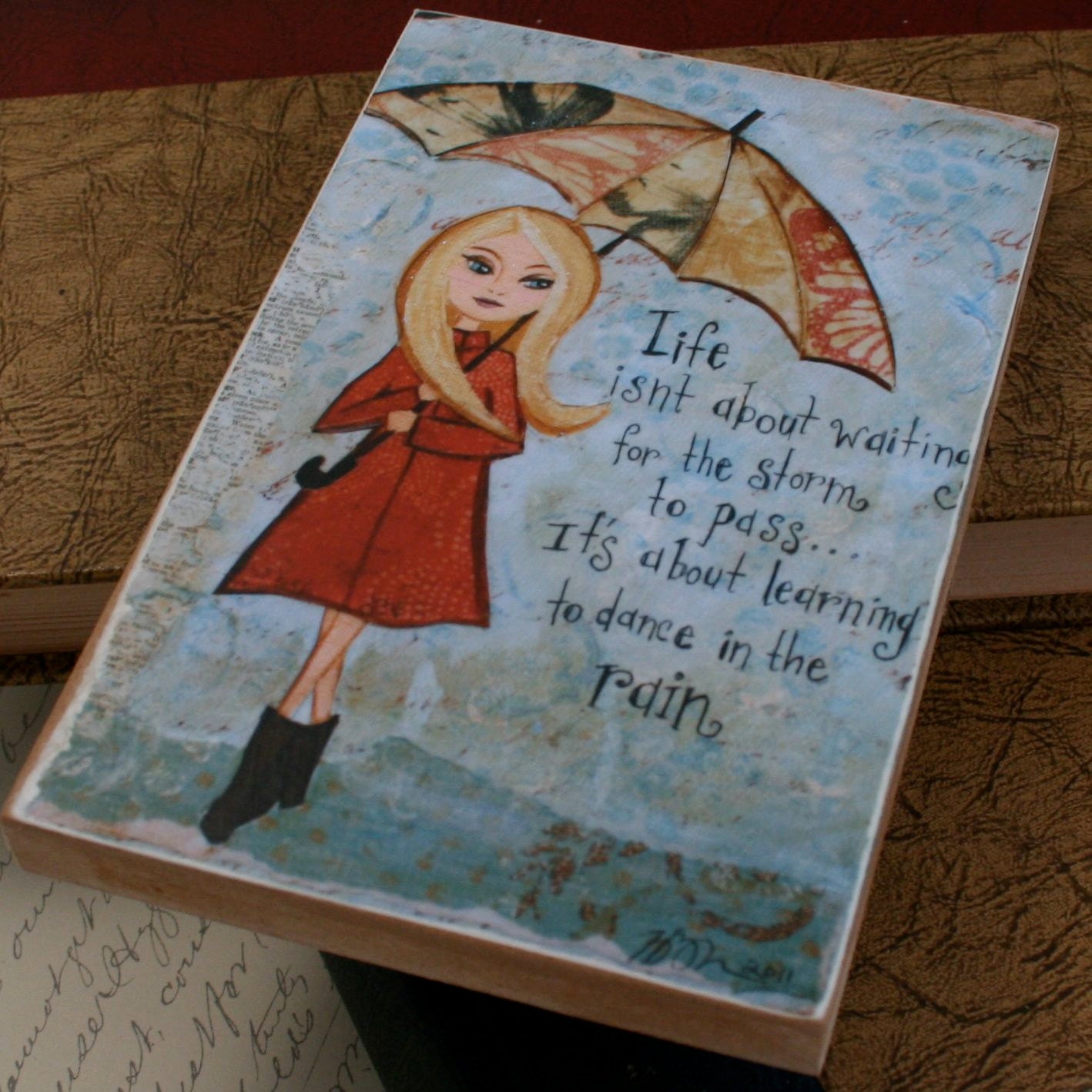 Art Block Rainy Day Girl Wall Art Inspirational Quote Mixed