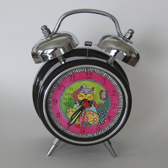 Pink Cat Retro Old Fashioned Bell Alarm Clock