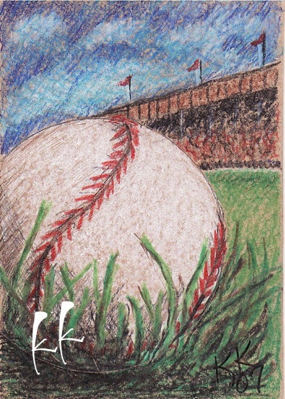 Items similar to ACEO PRINT Baseball Colored Pencil Drawing on Etsy