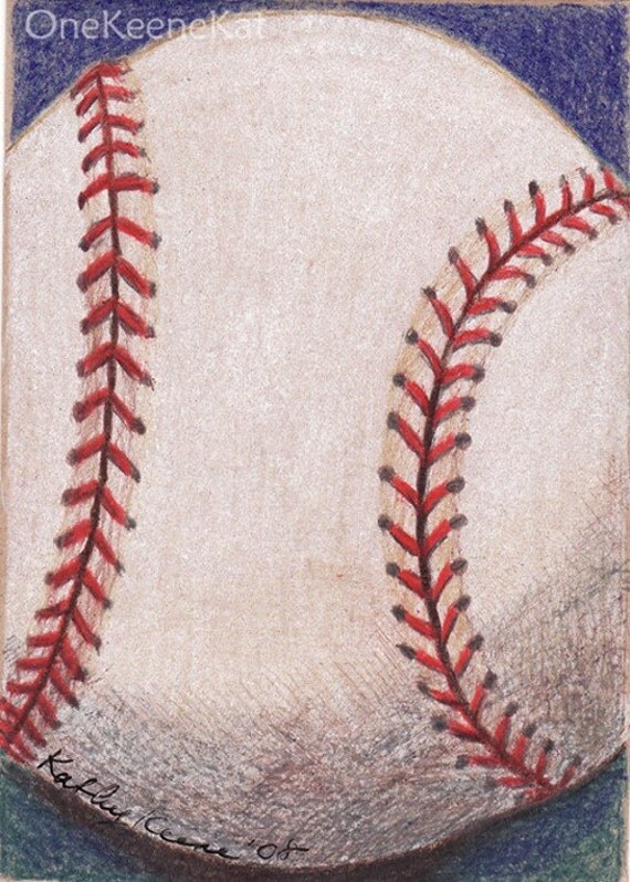 Items similar to ACEO PRINT Baseball Colored Pencil Drawing Sports Folk ...