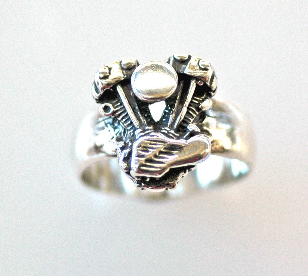 Small Knucklehead Motor Ring in Sterling Silver