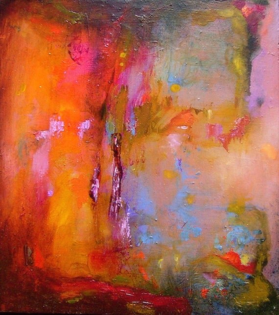 Abstract Painting original orange bright small