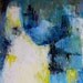Original abstract oil painting on canvas, on offer, blue, white, lemon yellow, 11.8 inches square