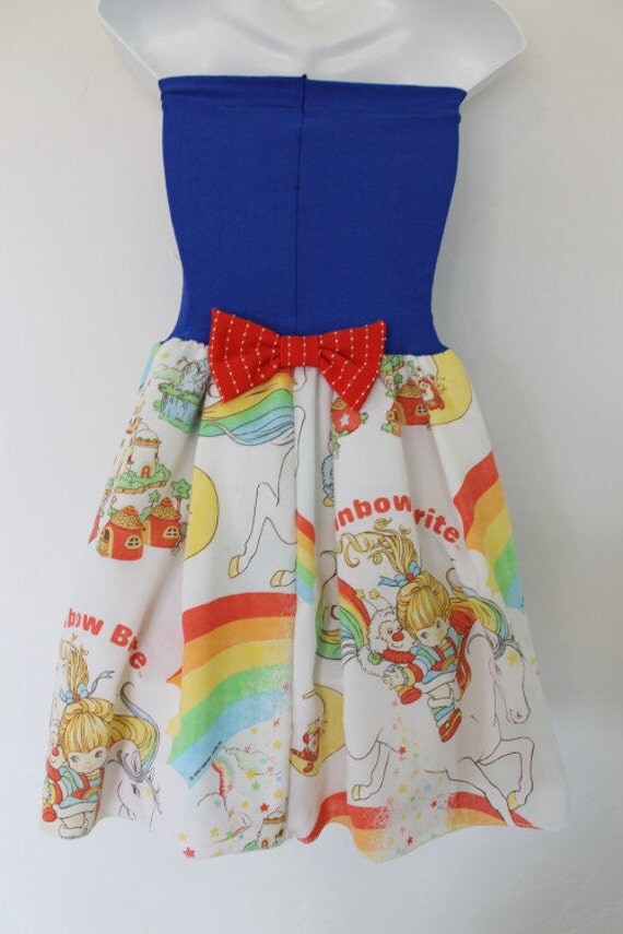 RAINBOW BRITE Vintage 80s Baby Doll Dress BOW Handmade