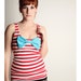 Red White Stripe TANK TOP Teal Bow Shirt LARGE