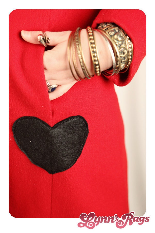 Vintage Red Black Coat HEART Jacket Retro Lolita by lynnsrags