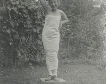 vintage photo HAzel wrapped in Sheet posing in yard vintage photo