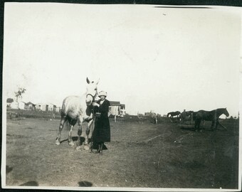 vintage photo Young LAdy w Her Horse Duncan River Oklahoma 1922