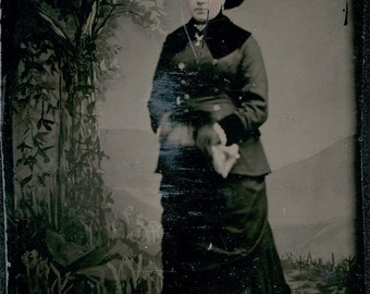 vintage photo tintype young woman fur muff