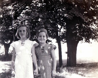 vintage photo 2 Young Girls Hold Hands Best Friends photograph