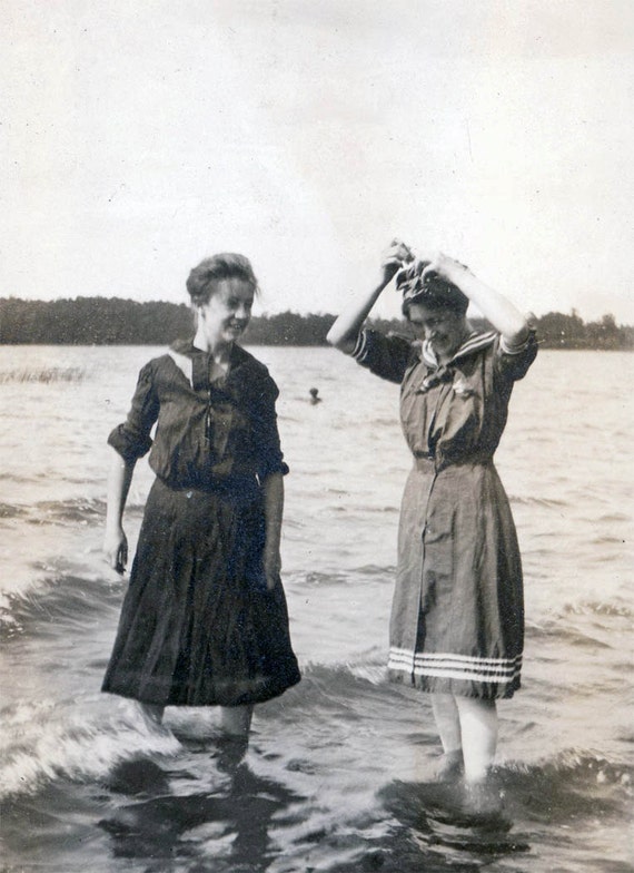 vintage photo Women Swimming in Lake Swim Costumes by maclancy