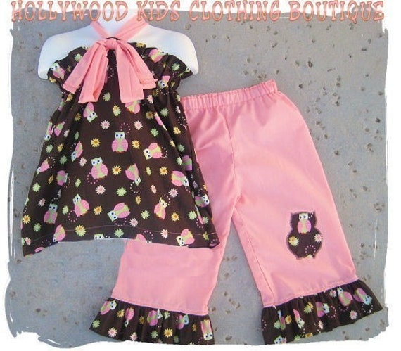 Custom Boutique Handmade Unique Girl Clothing Clothes Owl Pink