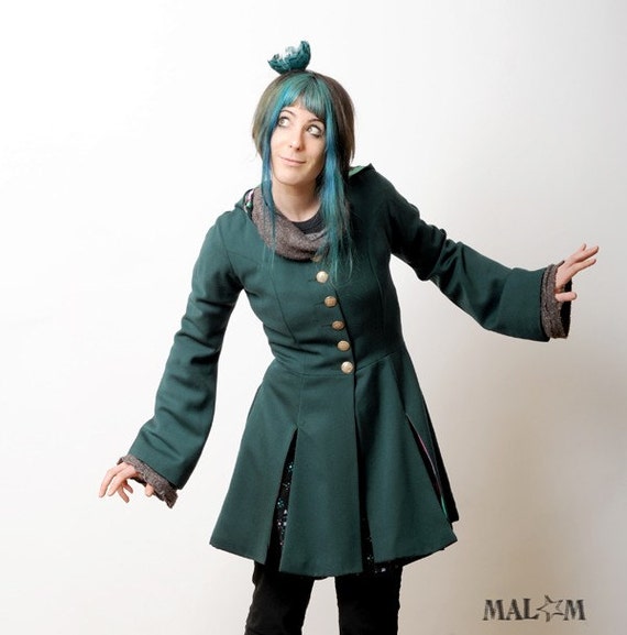 SALE Goblin Hood Frock Coat Green and Bright Stripes