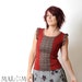 Red top - grey, red, gold jersey - long tank top - pleated sleeves - size S-M