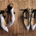 vintage purple color block ankle wrap pumps / size 9
