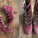 vintage wine suede multi-strap booties / size 7