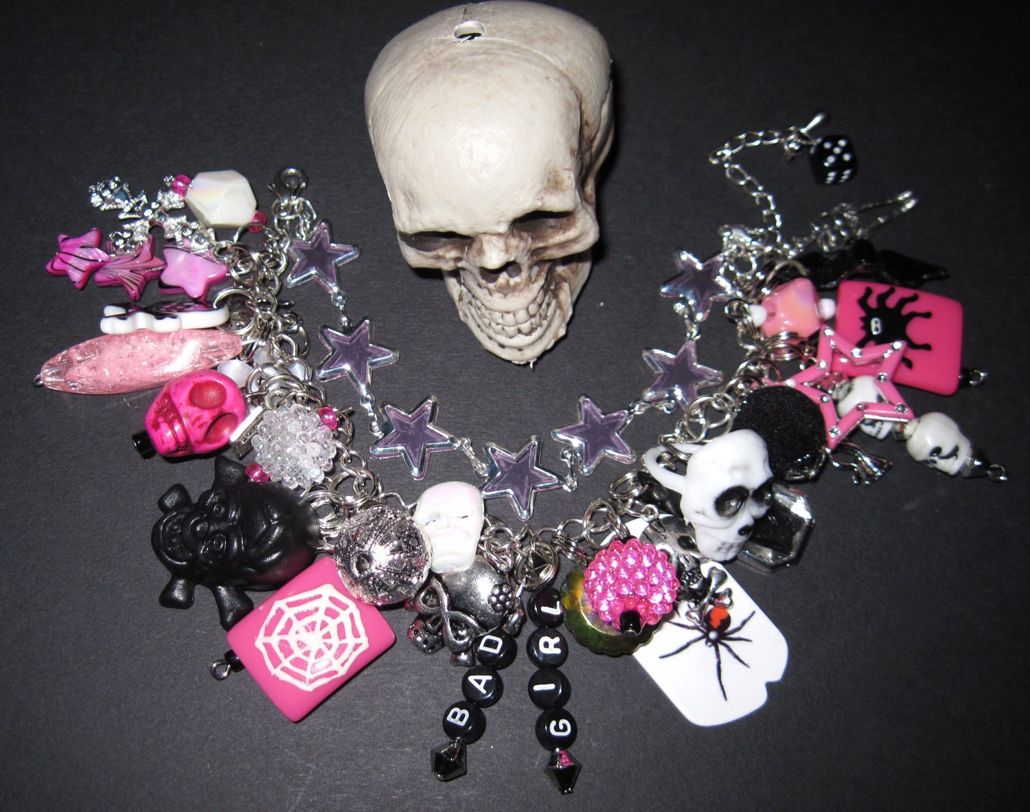 OOAK Punk Rock Charm Bracelet Rockabilly Gothic Girly Glam