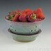 Ceramic / Stoneware Berry Bowl / Kitchen Colander, Robin's Egg Blue with Red Rim s178
