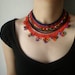 Emilia Fosbergii ... Beaded Crochet Necklace - Bright Red - Colorful Flowers
