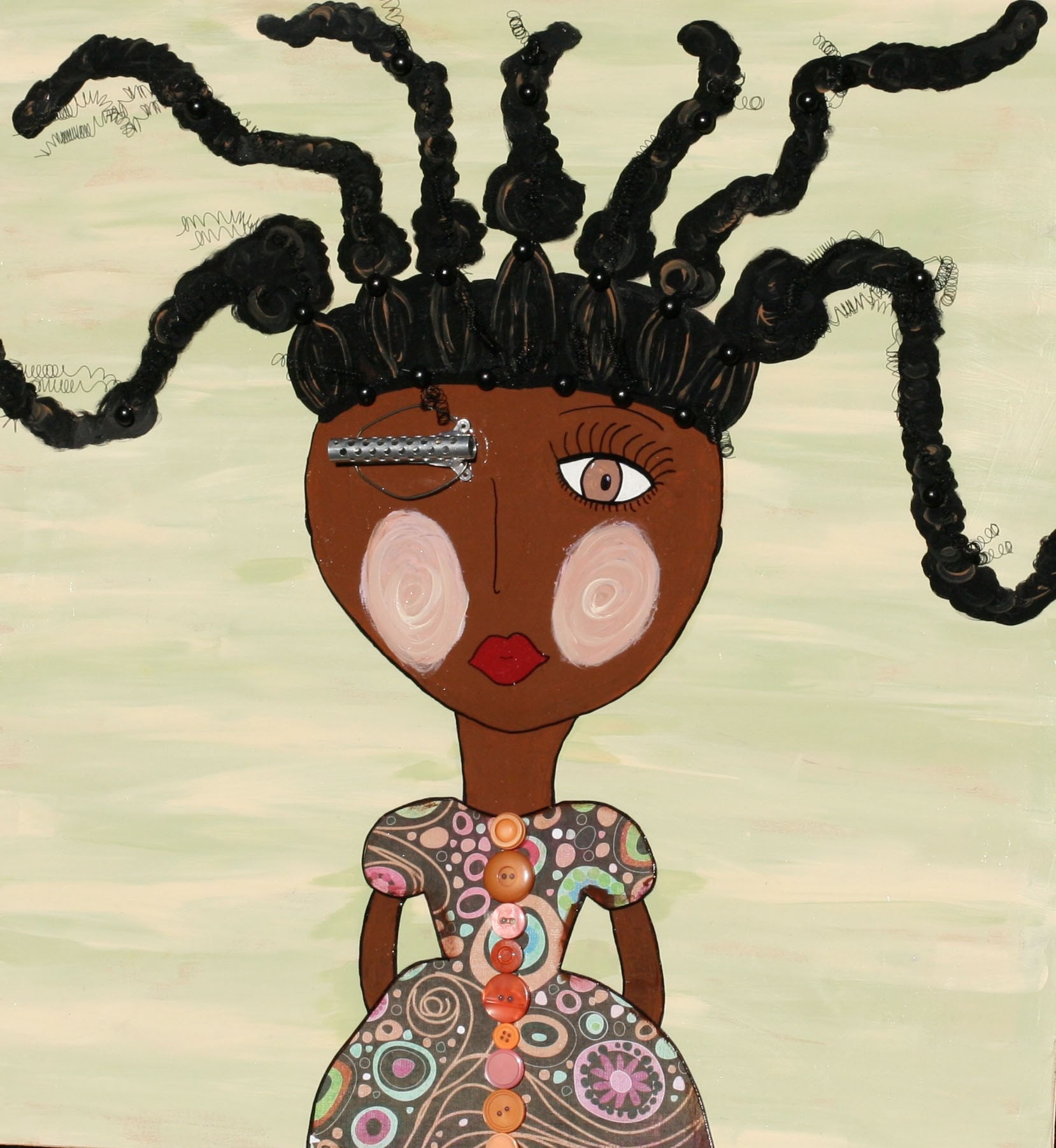 Afro Art Girl original african american folk art 3d