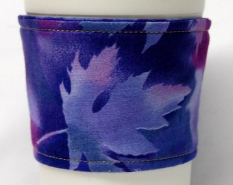 Coffee Cozy/Cup Sleeve Eco Friendly Slip-on, Teacher Appreciation, Co-Worker Gift, Bulk Discount: Purple Fall Leaves