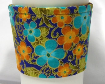 Coffee Cozy/Cup Sleeve Eco Friendly Slip-on, Teacher Appreciation, Co-Worker Gift, Bulk Discount: Teal/Orange/Purple Oriental Floral