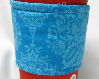 Coffee Cozy/Cup Sleeve Eco Friendly Slip-on, Teacher Appreciation, Co-Worker Gift, Bulk Discount: Teal Damask