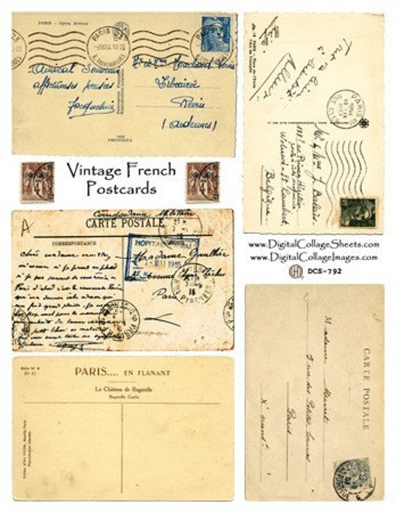 Items similar to Instant Download French Postcards Digital Collage ...