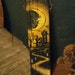 Primitive Halloween Folk Art Painting on Reclaimed Wood Panel Crescent Moon and Haunted House