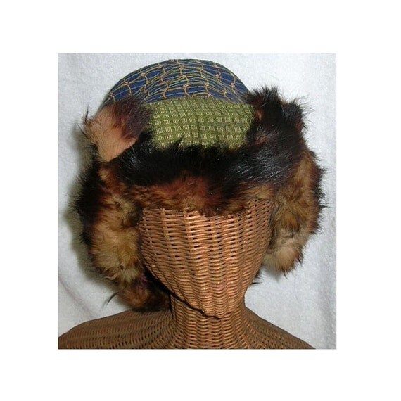 Vintage Tibetan hat with fox fur lined flapsbased on ancient