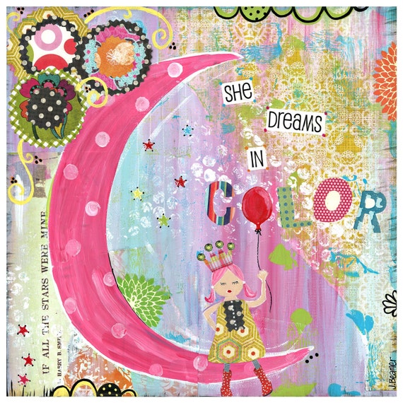 She Dreams in COLOR - 10x10 wood mounted print