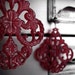 Blood Red Chandelier Earrings - Scarlet Red Gothic Ornate Floral Acrylic Large Chandelier Earrings, Oxidized Sterling Silver, Dark Red