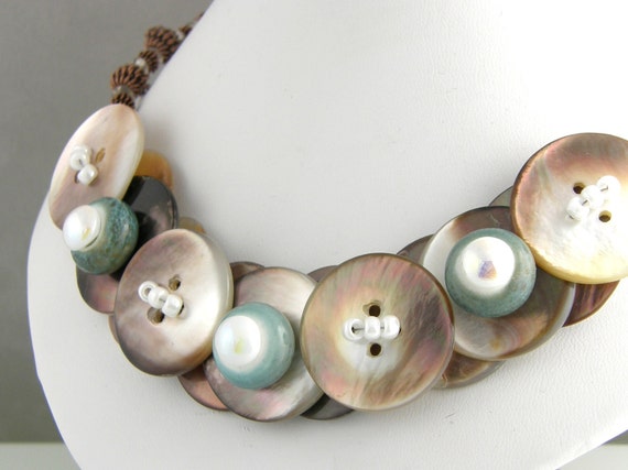 RESERVED Brass Mother of Pearl Button Necklace