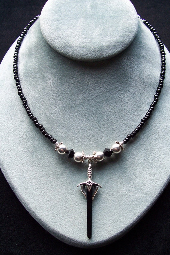 Demon Slayer Onyx Sword Pendant Necklace by KatzKlawz on Etsy