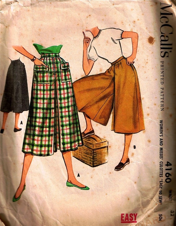 McCall's 4160 Vintage 1957 Women's Culottes Pattern by gremlygirl