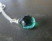 Green Amethyst Briolette Wire Wrapped Necklace On A Sterling Silver Chain