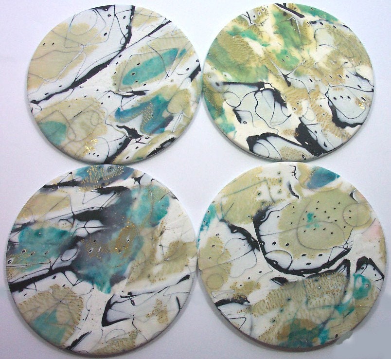 polymer clay coasters set of 4 by UnderwoodPolymerArt on Etsy