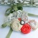 Fabric Rosette Bib Choker Necklace SPRING ROSES Mini Red and Green