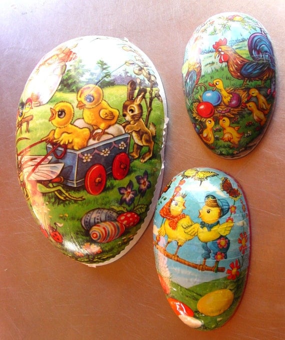 Three Halves of German Paper Mache Easter Egg by GoodlookinVintage